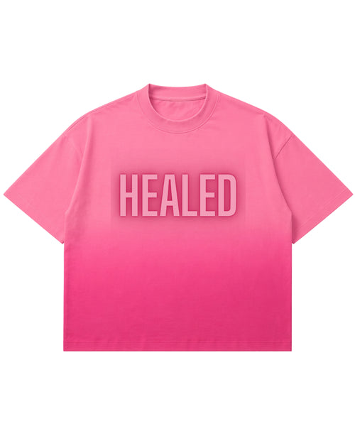 Pink Sunfade Ombré Wash Boxy Fit T-shirt Front Design